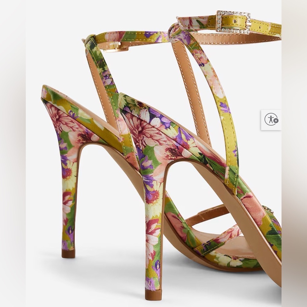 Express Floral Pointed Toe Strappy Rhinestone Heeled Sandals Size 8 - Picture 3 of 9